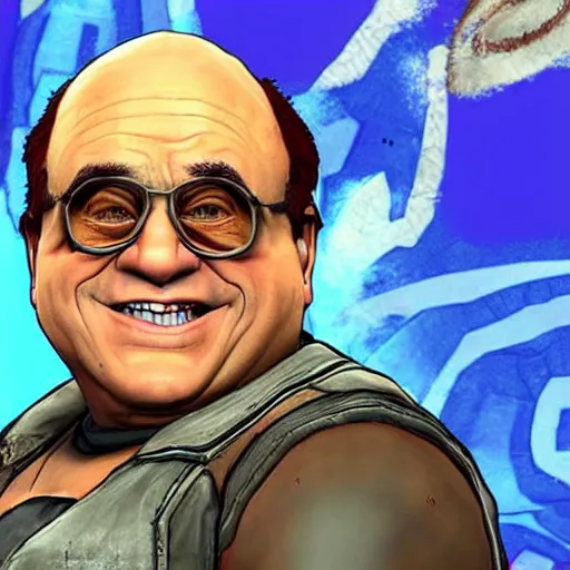 Prompt: a screenshot of danny devito in the video game borderlands. 3 d rendering, unreal engine. amazing likeness. very detailed. cartoon caricature