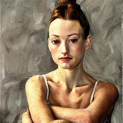 Prompt: high quality high detail painting by lucian freud, hd, exaggerated portrait of a ballerina, photorealistic lighting