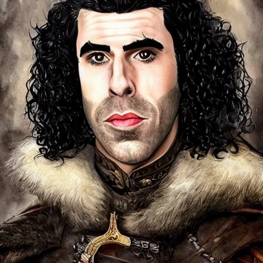 Prompt: epic d & d portrait of sacha baron cohen as john snow, gorgeous masterpiece art