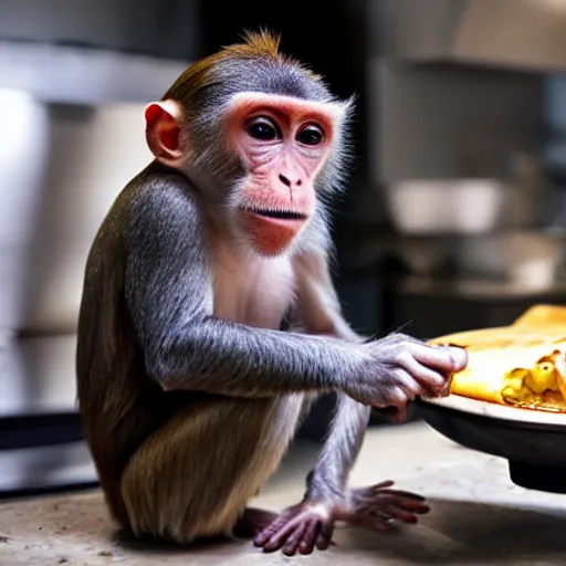 Prompt: a monkey cooking an omelette.