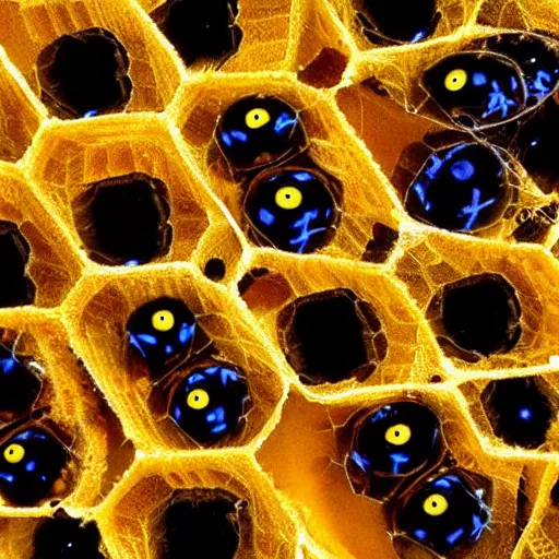 Prompt: honeycomb full of terrified eyes