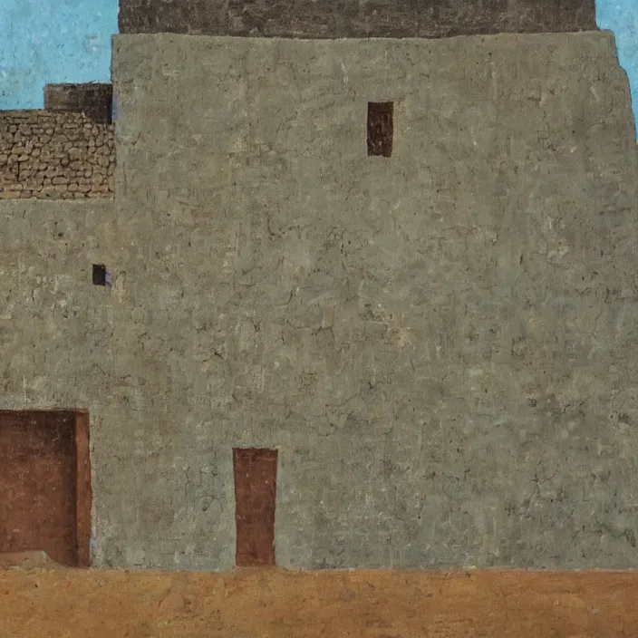 Image similar to a building in a serene landscape, ancient mesoamerican painting