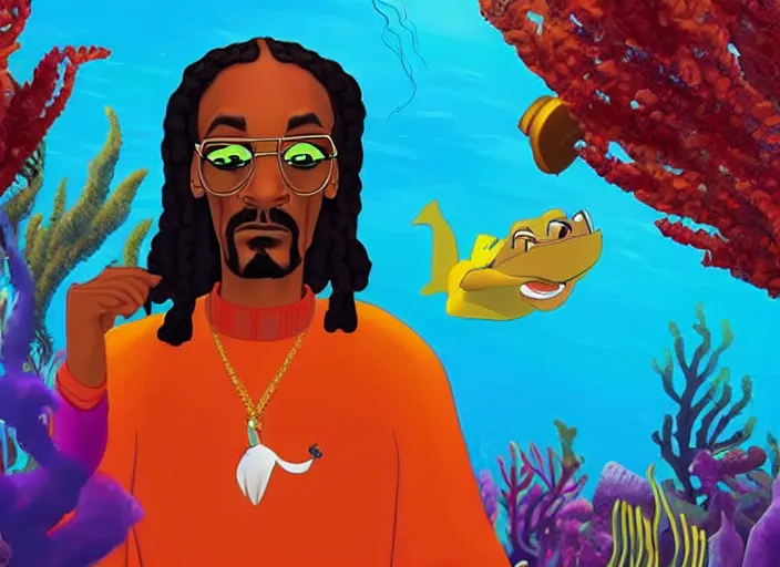 Image similar to Snoop Dogg in The Little Mermaid disney animated movie, 4K
