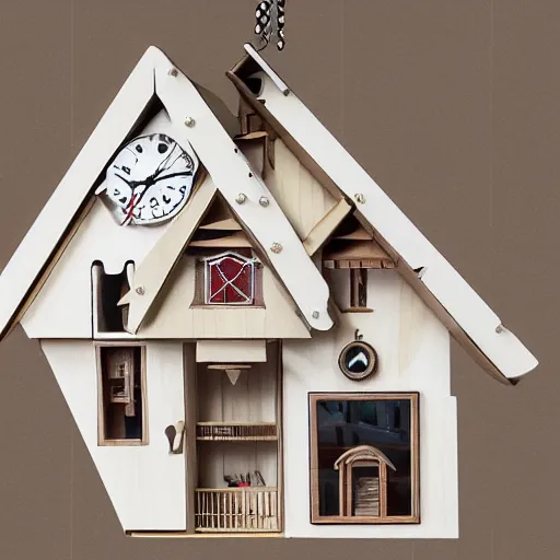 Image similar to a cat house that looks like a swiss style cuckoo clock, hd, 8k, high detail