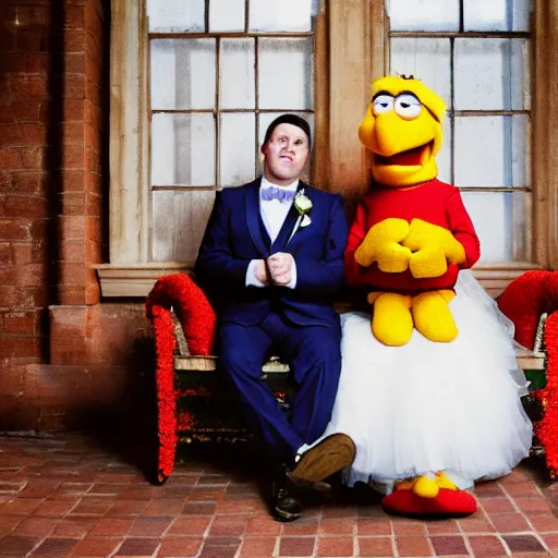 Image similar to bert and ernie wedding photography by annie leibowitz