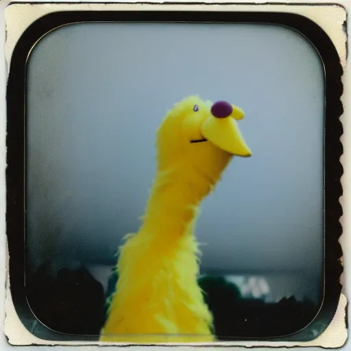 Prompt: horrifying corrupted rotten Big Bird captured on polaroid