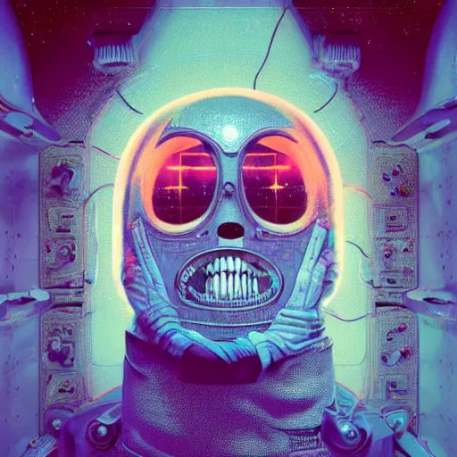 Prompt: astronaut, horror poster 9 0 s, cosmic horror, abstract, ghostly, arcade, duotone, poltergeist, lets get weird, intricate, elegant, highly detailed, artstation, smooth, sharp focus, unreal engine 5, raytracing, art by beeple and mike winkelmann, ultraviolet colors,