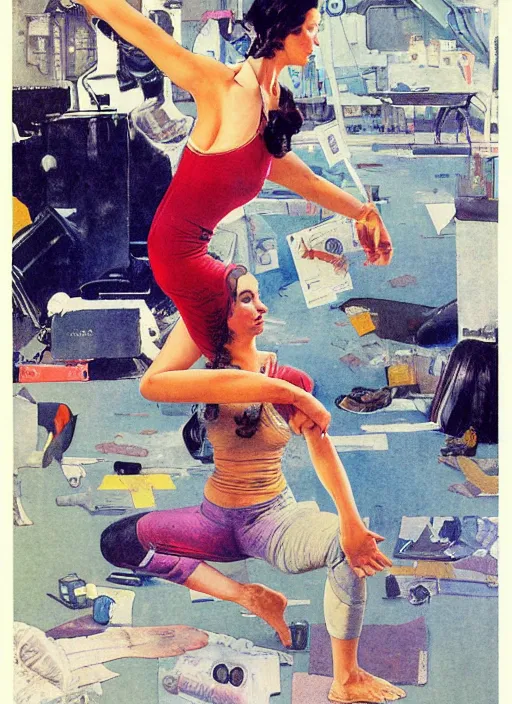 Prompt: a futuristic copic maker illustration of full body girl doing yoga by norman rockwell and john berkey