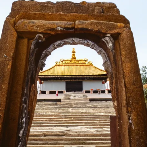 Image similar to a temple is visible through a portal