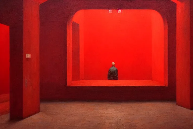 Image similar to only with red, crowd screaming, an exposed painting in a roman theater, in the style of beksinski, parts by edward hopper, parts by rodcenko, parts by yue minjun, intricate and epic composition, red by caravaggio, insanely quality, highly detailed, masterpiece, red light, artstation, 4 k