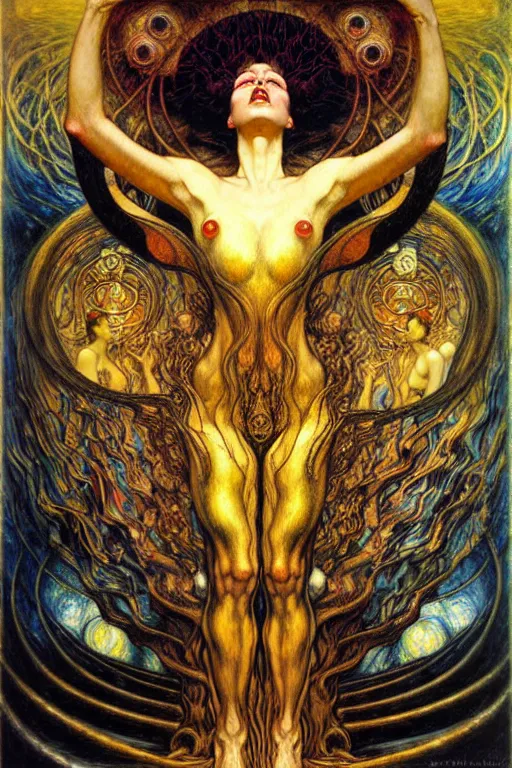 Image similar to Divine Chaos Engine by Karol Bak, Jean Delville, William Blake, Gustav Klimt, and Vincent Van Gogh, symbolist, visionary