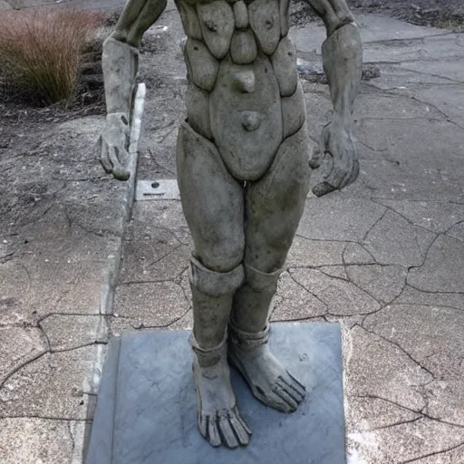 Prompt: SCP-173 is a statue constructed from concrete and rebar with traces of Krylon brand spray paint. SCP-173 is animate and extremely hostile.