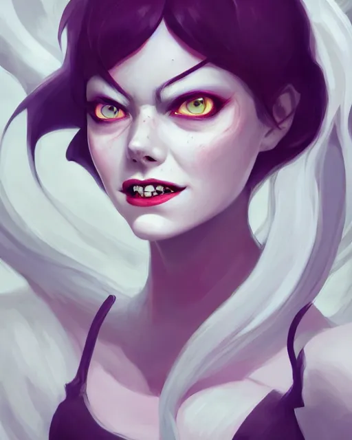 Image similar to a portrait of a beautiful full body Emma Stone vampire sharp teeth blood, art by lois van baarle and loish and ross tran and rossdraws and sam yang and samdoesarts and artgerm, digital art, highly detailed, intricate, sharp focus, Trending on Artstation HQ, deviantart, unreal engine 5, 4K UHD image