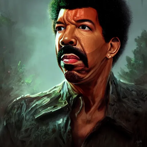 Image similar to eighties lionel richie as a zombie, 7 days to die zombie, fine art, award winning, intricate, elegant, sharp focus, cinematic lighting, highly detailed, digital painting, 8 k concept art, art by guweiz and z. w. gu, masterpiece, trending on artstation, 8 k