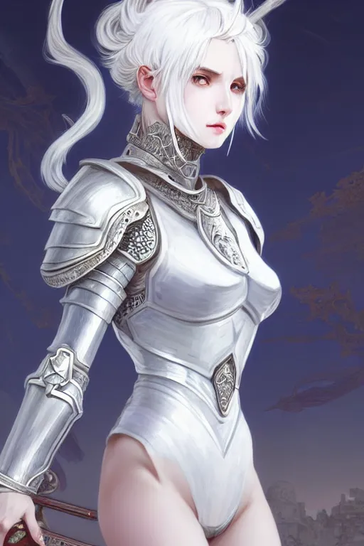 Prompt: portrait white hair knights of zodiac girl, matt white ice color armor, in ruined agora of athens, ssci - fi and fantasy, intricate and very very beautiful and elegant, highly detailed, digital painting, artstation, concept art, smooth and sharp focus, illustration, art by tian zi and wlop and alphonse mucha and ilya kuvshinov