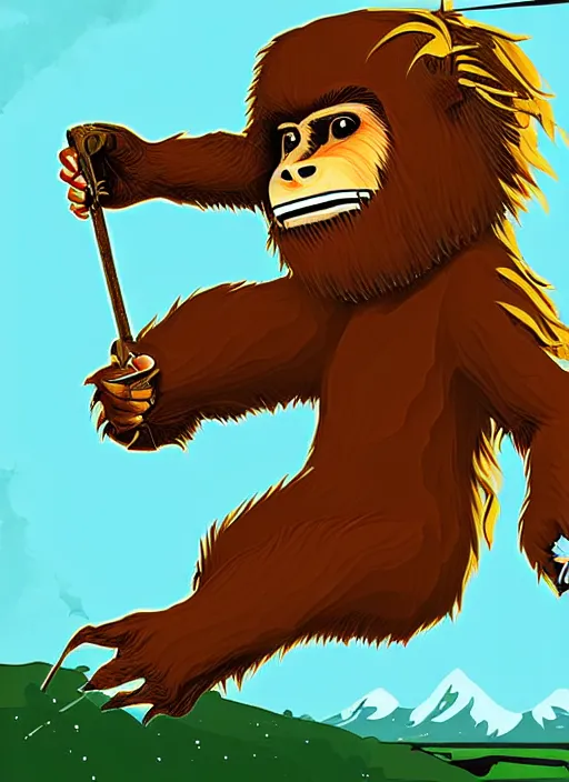 Prompt: sasquatch game art in the style of skate or die 2