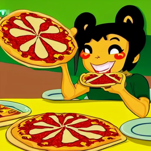 Prompt: buttercup eating pizza as a human, 4 k, powerpuff girls style, highly detailed, art station