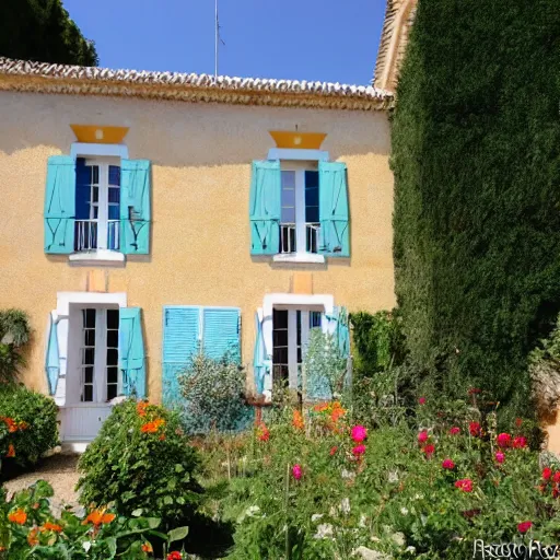 Image similar to ile de re house with a garden full of tremiere rose, sixty stores, white walls, orange roof