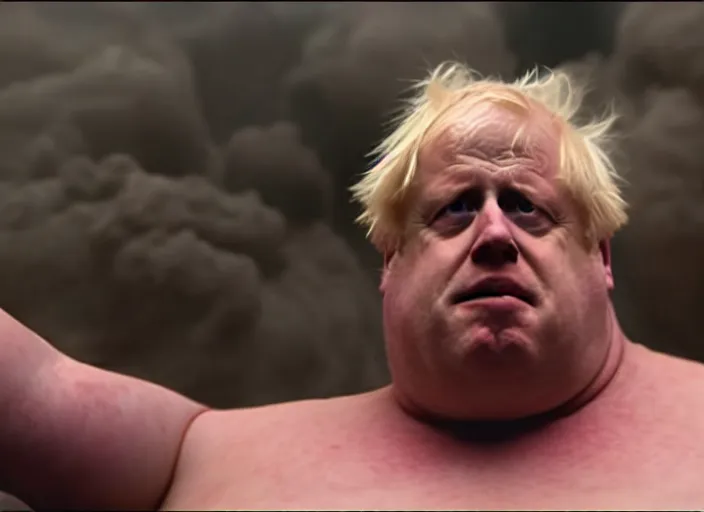 Prompt: boris johnson as baron harkonnen in a black oil bath in a still from the film Dune (2021)