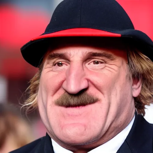 Image similar to Gérard Depardieu dressed as Mario