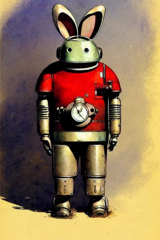 Image similar to adventurer ( ( ( ( ( 1 9 5 0 s retro future robot android fat wise old rabbit android. muted colors. ) ) ) ) ) by jean baptiste monge!!!!!!!!!!!!!!!!!!!!!!!!! chrome red