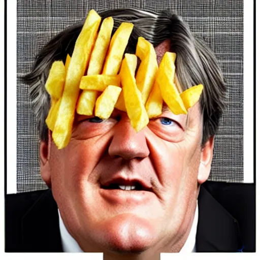 Image similar to ( ( stephen fry ) ) is [ made of ] [ french fries ] hybrid intercross mix