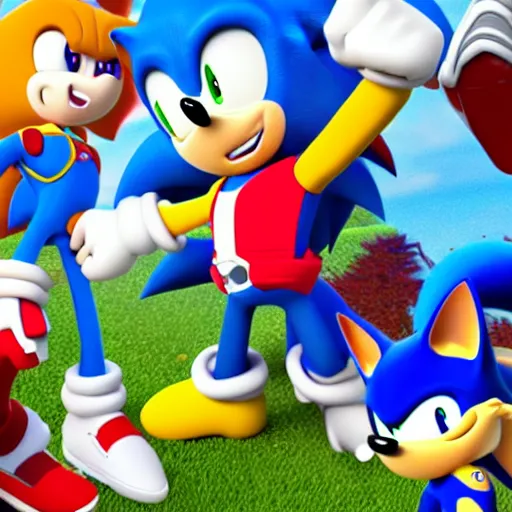 Image similar to sonic with the paw patrol crossover episode, cartoon network stillframe, good looking, hd, 4 k, hdr, smooth, sharp focus, high resolution, award - winning