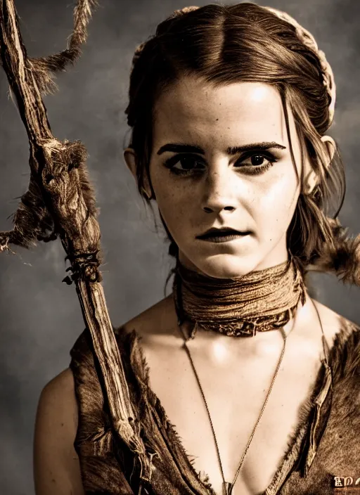 Image similar to photography emma watson prehistoric victorian berserker cinematic