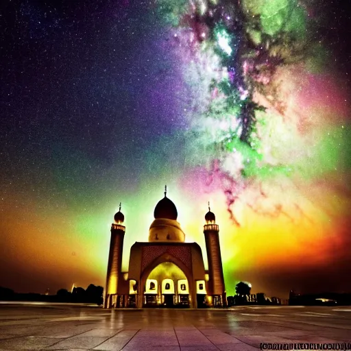 Image similar to mosque surrounded by nebula clouds