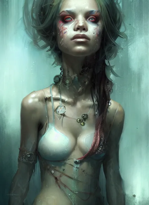 Image similar to a portrait of a pretty sewer punk young lady by bastien lecouffe - deharme