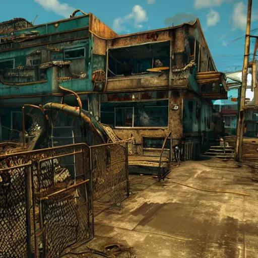 Image similar to Bahamas in ruins post-nuclear war in Fallout 4, in game screenshot