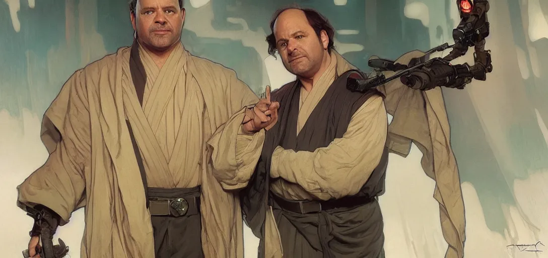 Prompt: george costanza as a jedi by Stanley Artgerm Lau, greg rutkowski, thomas kindkade, alphonse mucha, loish, norman Rockwel