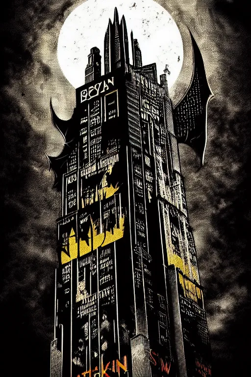 Image similar to gotham city with batman logo in sky, aesthetic, fantasy, bioshock pop art, by mike swiderek, jorge lacera, ben lo, tyler west,, ultrarealistic, sharp focus, intricate, ultra high definition details, shadow effect