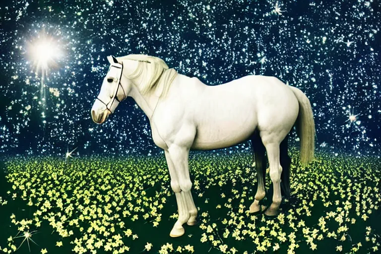 Image similar to an astronaut rode a white horse in a forest of osmanthus, surreal style, dreamy style