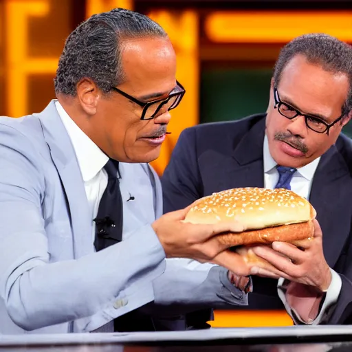 Image similar to nbc's very own lester holt consuming a hamburger