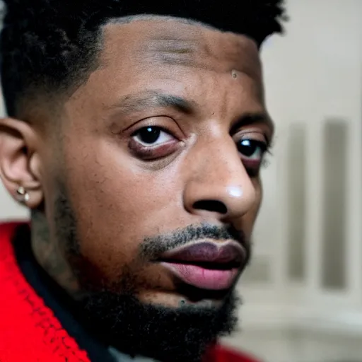 Prompt: cinematic film still of rapper 21 Savage starring in a Horror Anthology Series in the style of Wes Craven, shallow depth of field, HD, nightmare