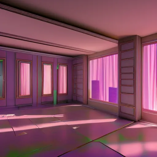 Image similar to vaporwave 9 0 s surreal room, highly detailed, 3 d render, vray, octane, realistic lighting, photorealistic