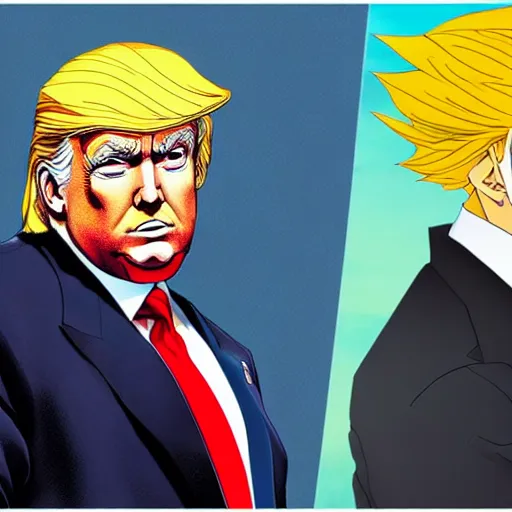 Image similar to donald trump, as a character in jojo ’ s bizarre adventure, anime key visual, portrait, detailed