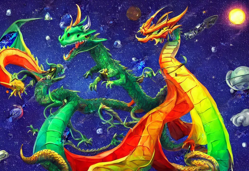 Image similar to Dragon at space with realistic and colourful testure