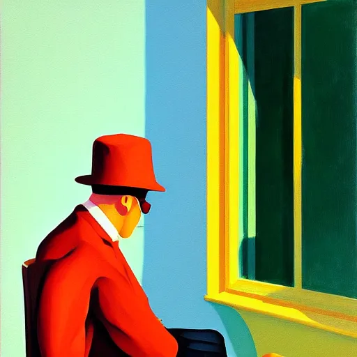 Image similar to painting of an invisible man, by edward hopper and james gilleard