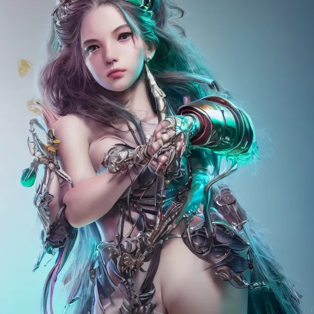 Image similar to studio portrait of lawful good colorful female divine mech spiderwoman as absurdly beautiful, elegant, young pretty gravure idol, ultrafine hyperrealistic detailed face illustration by kim jung gi, irakli nadar, intricate linework, sharp focus, matte, octopath traveler, final fantasy, unreal engine highly rendered, global illumination, radiant light, intricate