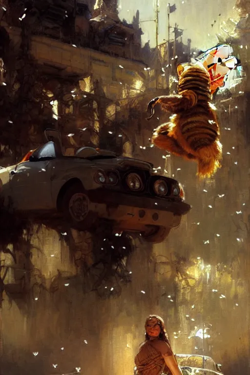 Prompt: bees in the car at mcdonald ’ s portrait dnd, painting by gaston bussiere, craig mullins, greg rutkowski, yoji shinkawa