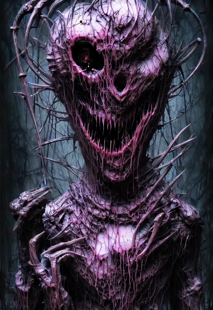Image similar to a strange eerie magical scary creature in an eerie uncanny hell, transluscent neon, horror, concept art, detailed, award - winning, cinematic, by emil melmoth, by tsutomu nihei, by wayne barlowe,