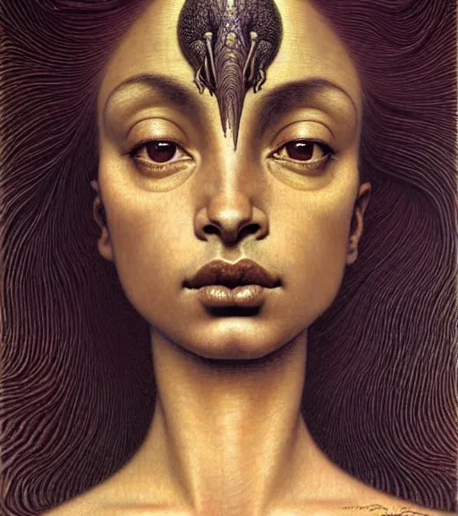 Image similar to detailed realistic beautiful young sade adu face portrait by jean delville, gustave dore and marco mazzoni, art nouveau, symbolist, visionary, gothic, pre - raphaelite. horizontal symmetry by zdzisław beksinski, iris van herpen, raymond swanland and alphonse mucha. highly detailed, hyper - real, beautiful, fractal details