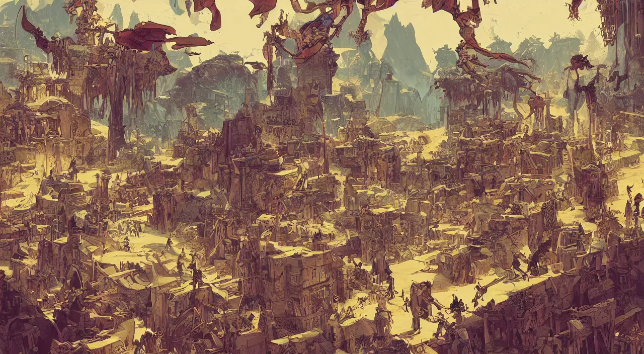Image similar to vector wonderland bazaar zouk old egypt epic fantasy painting photoshop that looks like it is from borderlands and by feng zhu and loish and laurie greasley, victo ngai, andreas rocha, john harris
