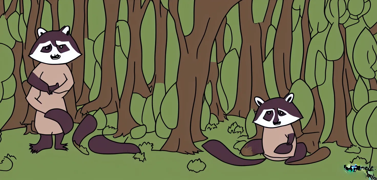 Prompt: raccoon in forest by waneella