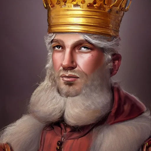 Image similar to a painting of a man wearing a crown, a character portrait by rajmund kanelba, polycount contest winner, renaissance, d & d, detailed painting, storybook illustration