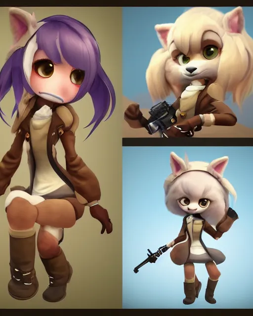 Image similar to female furry mini cute style, highly detailed, rendered, ray - tracing, cgi animated, 3 d demo reel avatar, style of maple story and zootopia, maple story gun girl, fox from league of legends chibi, soft shade, soft lighting