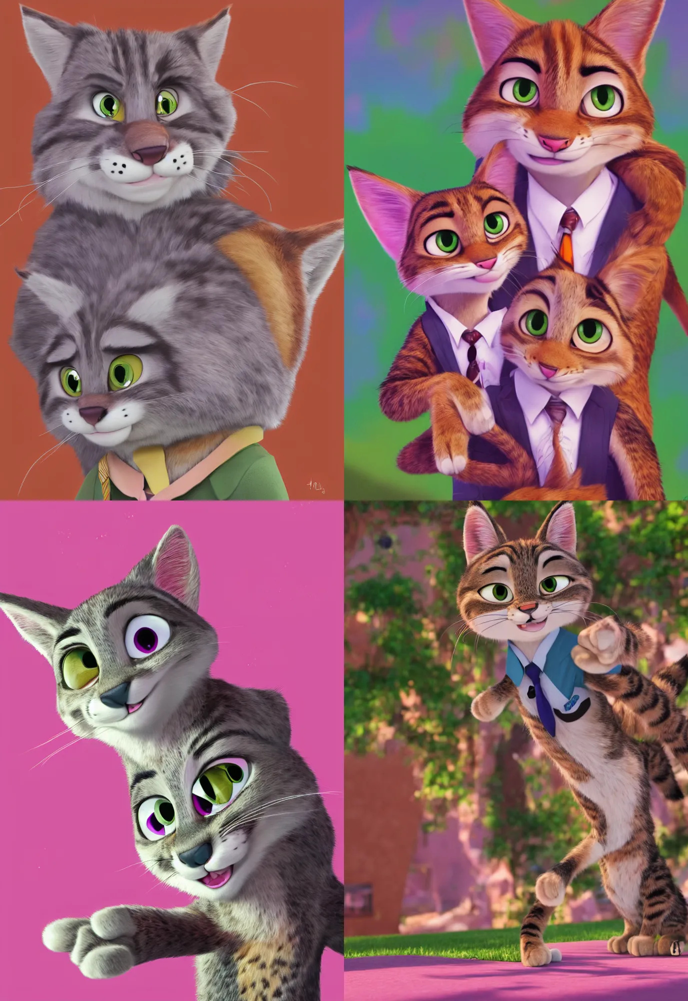 Image similar to portrait of tabby cat in the style of the movie zootopia wearing a pink tuxedo, 4k, digital art, award winning