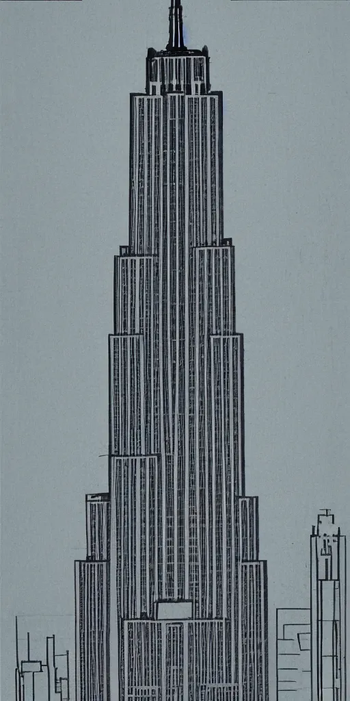Prompt: Architecture blueprint copy, Empire State Building. Vertical cut